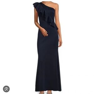 Jessica Howard Black Asymmetrical Ruffled Cocktail Gown